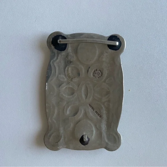 Silver Belt Buckle with Horse Design and Turquoise Accents - Picture 4 of 6